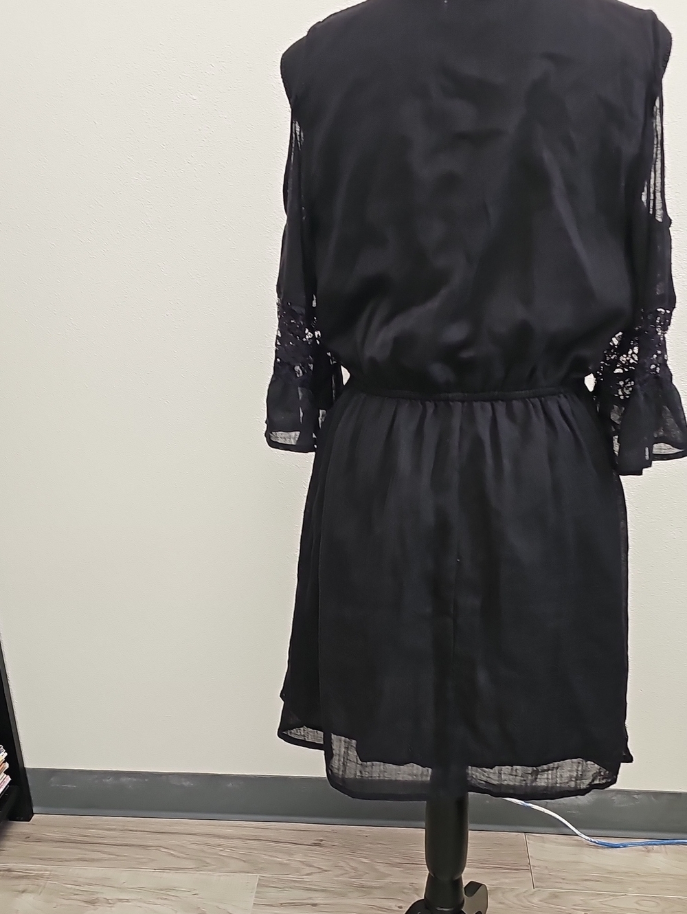 Band of Gypsies Black Mini Dress with Lace Sleeves